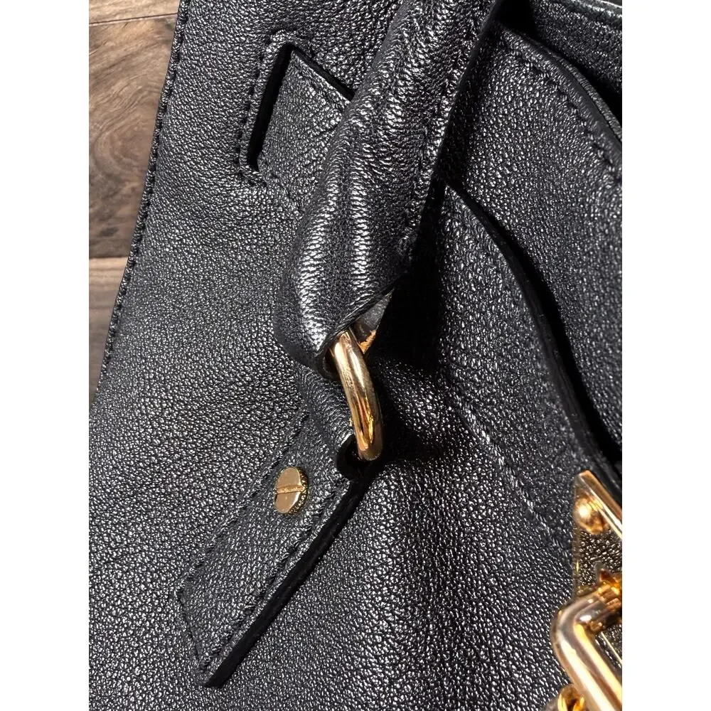 Michael Kors Hamilton Large East West Tote Black Pebbled Leather Gold